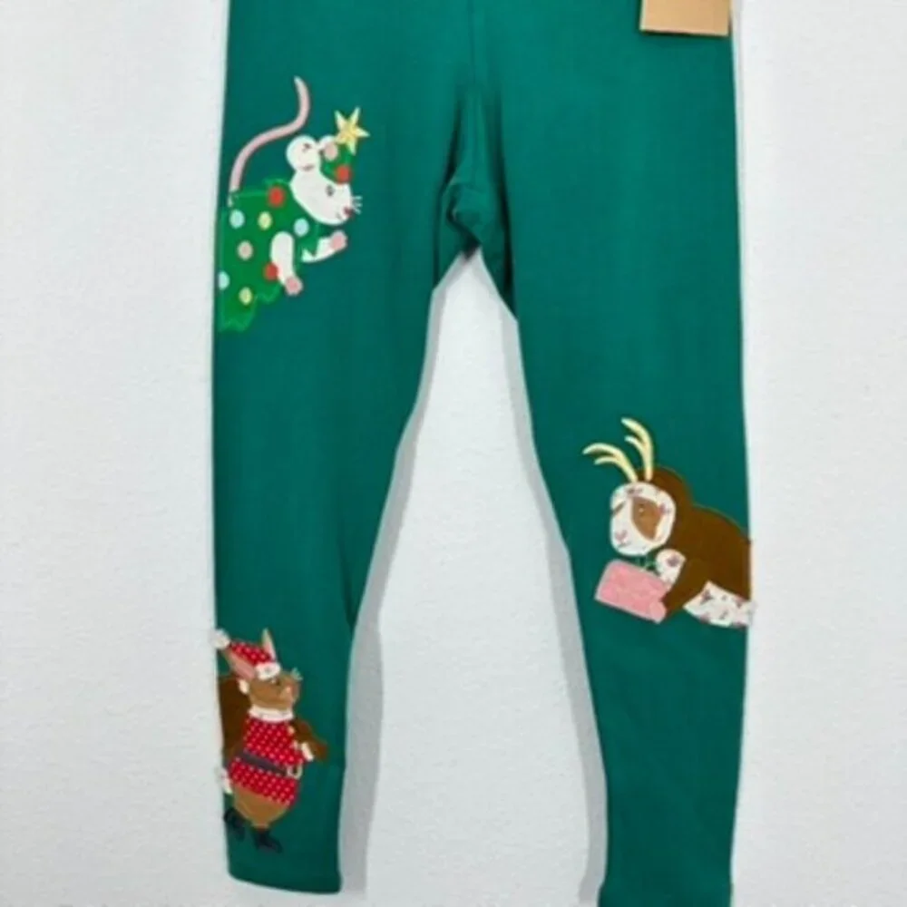 Mini Boden Adorable Holiday Christmas Mouse Animals Santa Presents Leggings - Picture 2 of 8